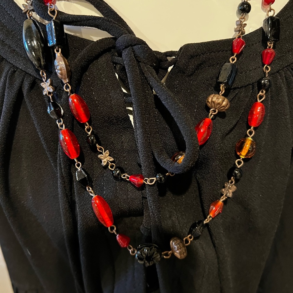 RARE Vintage Almaplena Italian Glass & Metal Long Beaded Necklace from Italy